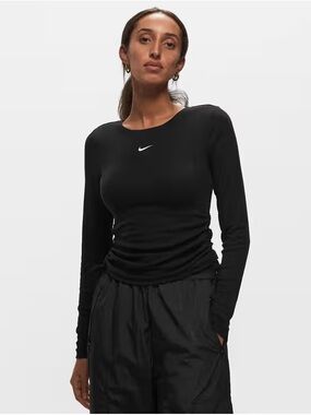 Nike Black Long-Sleeve Slim Crew with White Swoosh